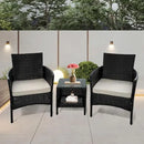 3-piece Outdoor Small Bar Set, Terrace Furniture Chairs, Black Wicker Porch Furniture with Glass Coffee Table