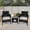 3-piece Outdoor Small Bar Set, Terrace Furniture Chairs, Black Wicker Porch Furniture with Glass Coffee Table