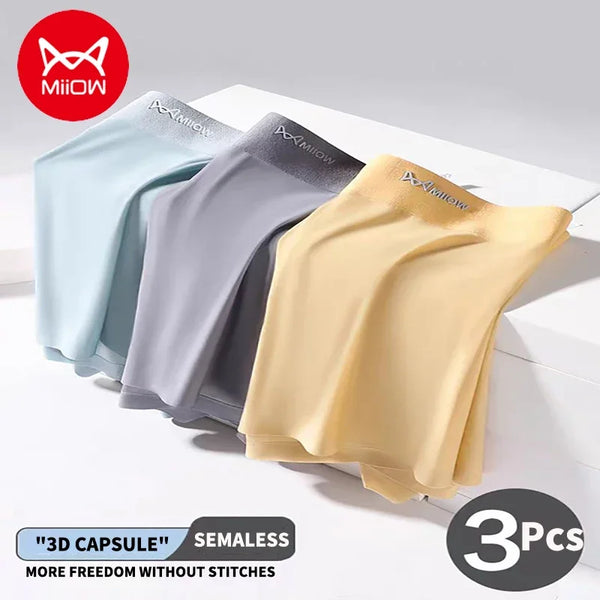 MiiOW 3Pcs Ice Silk Boxers Man Underwear Seamless Breathable Sexy Underpants Male Antibacterial Men's Panties Man Boxer Briefs