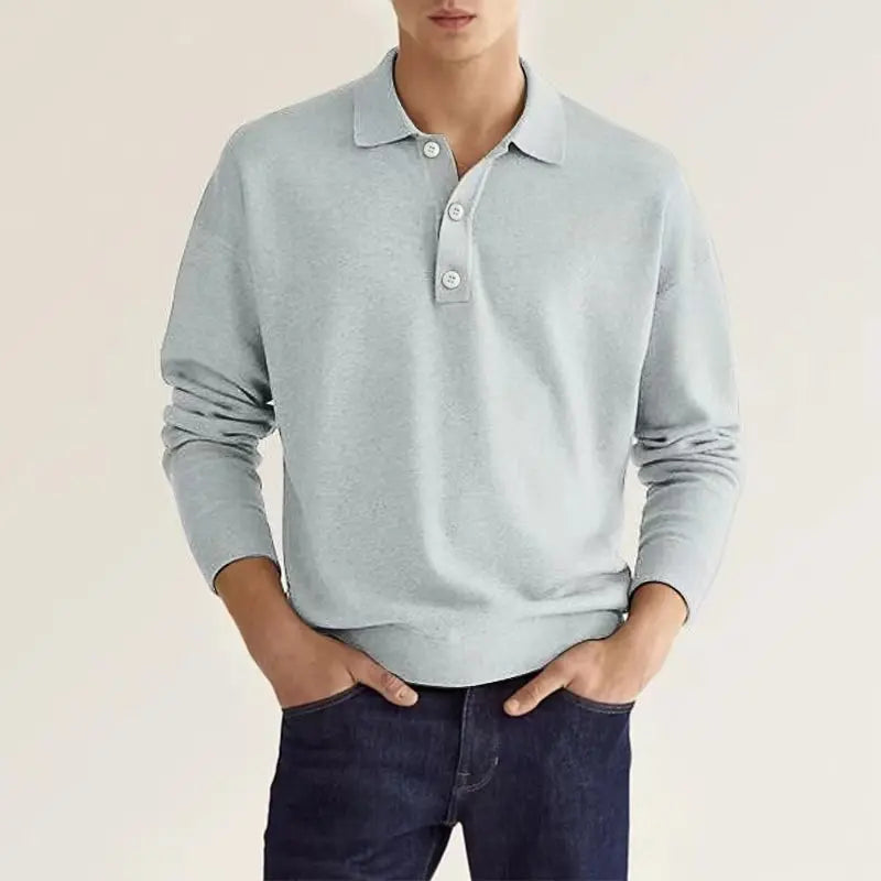 2024 Autumn leisure Home long Sleeve top Fashion Men's solid color lapel Men's POLO Shirt