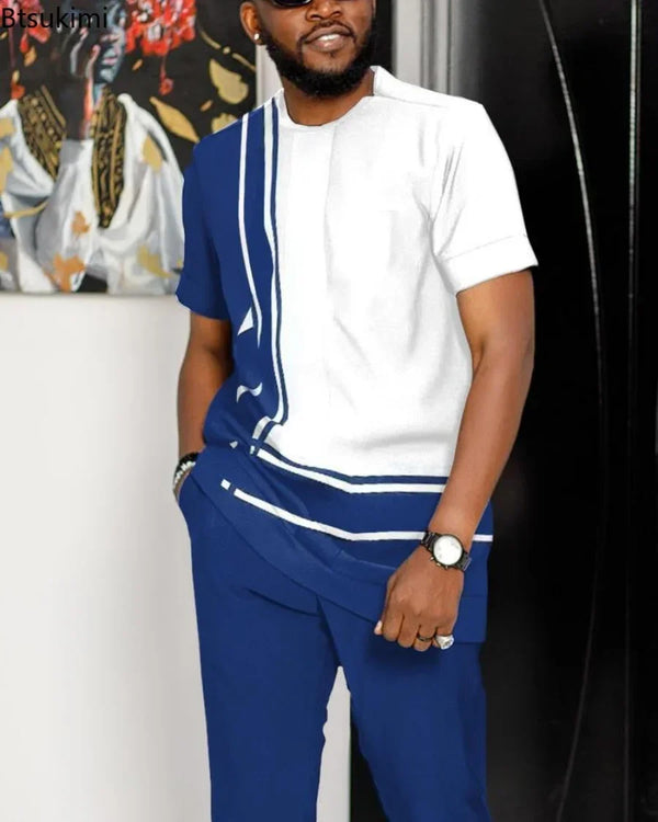 Plus Size 5XL 6XL Summer Tracksuit Short Sleeve T Shirt+Long Pants 2 Piece Set Men Outdoor Joogers Outfit 3D Print Trousers Suit