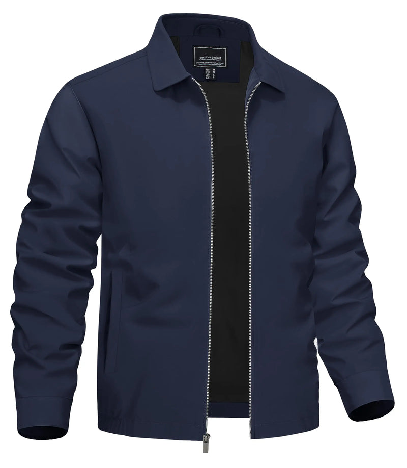 TACVASEN Lightweight Work Jackets Mens Classic Tunic Style Zipper Pockets Bomber Jackets Full Zip Spring Fall Jacket Outwear