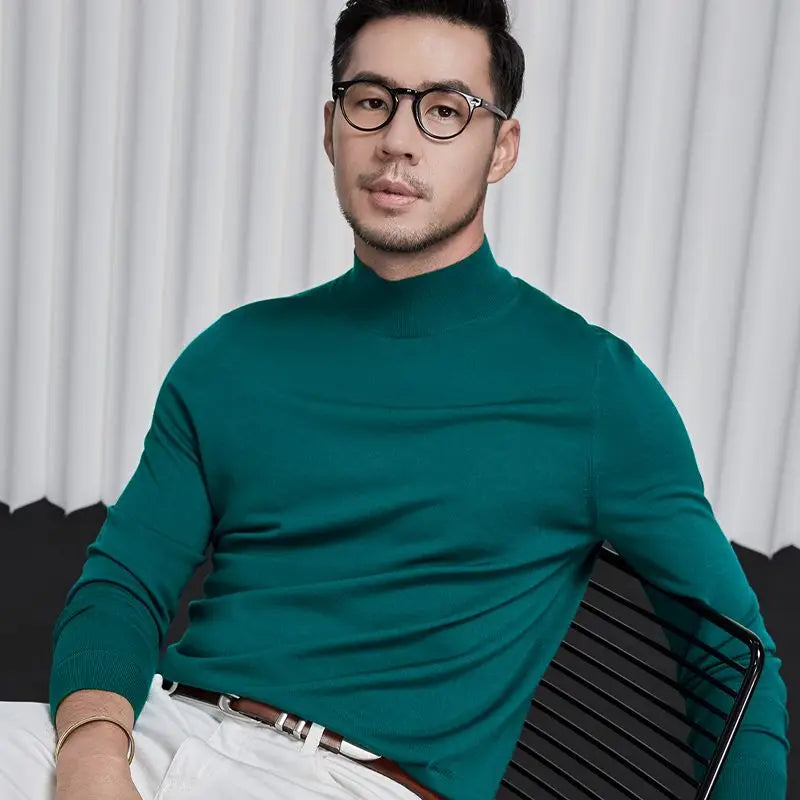 Autumn Winter Men's Black Turtleneck Pullover Casual Thin Wool Top Slim Fit Long Sleeve Clothing Knit Sweater Mens Clothes