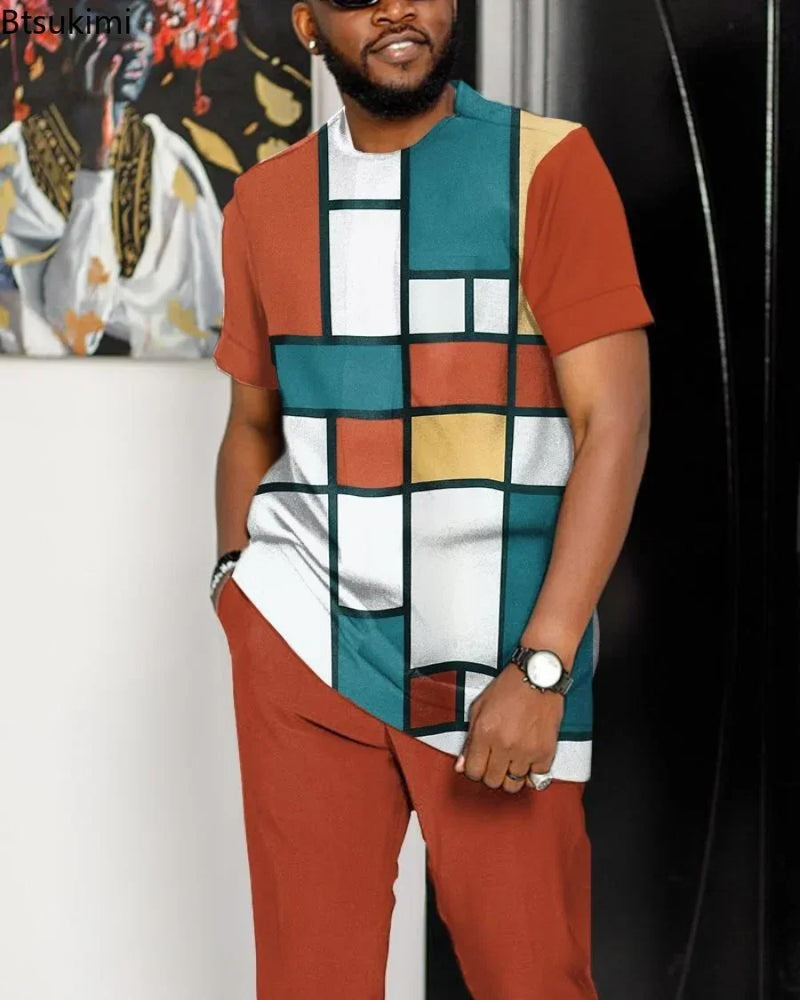 Plus Size 5XL 6XL Summer Tracksuit Short Sleeve T Shirt+Long Pants 2 Piece Set Men Outdoor Joogers Outfit 3D Print Trousers Suit