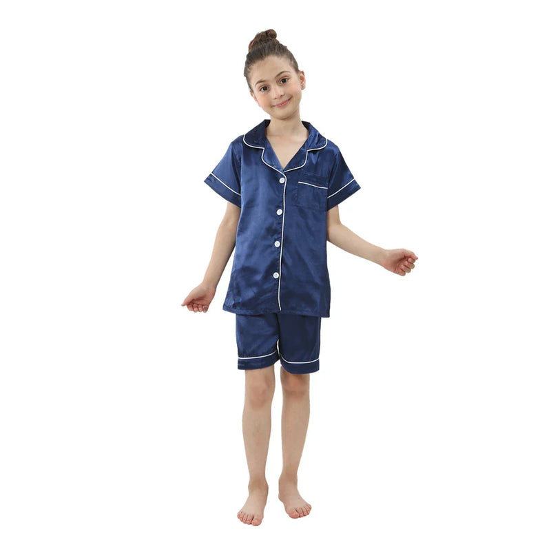 teenager loungewear children home clothing kids pajamas set girls silk satin pijama boys sleepwear baby nightgowns for 3-13Y