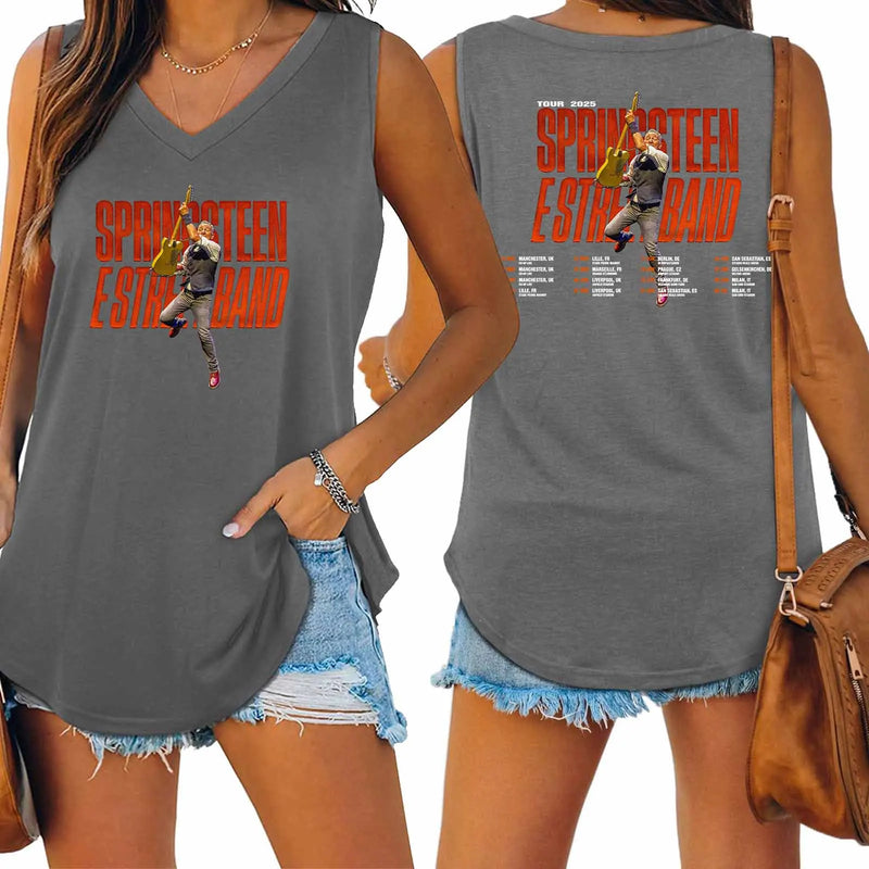 Bruce Springsteen and E Street 2025 Tour Tank V-neck Female Vest Loose Oversized Women No Sleeves Top