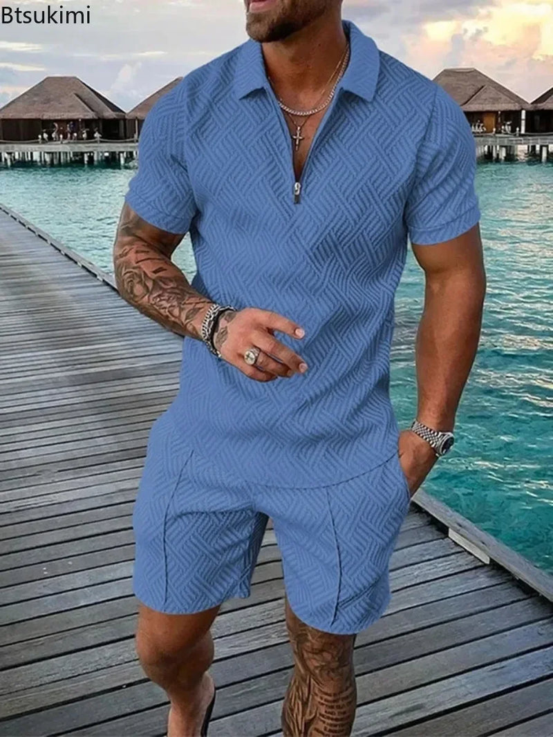 2025 Trend Men Streetwear Fashion Half Zip Polo Shirts+shorts 2 PCS Sets Men's 3D Digital Print Casual Suit New Male Tracksuits