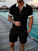 2025 Trend Men Streetwear Fashion Half Zip Polo Shirts+shorts 2 PCS Sets Men's 3D Digital Print Casual Suit New Male Tracksuits