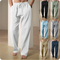 Men's Beach Solid Color Pants Joggers Streetwear Cotton Linen Sweatpants Casual Pants Hawaiian Vacation Loose Summer Long S-4XL