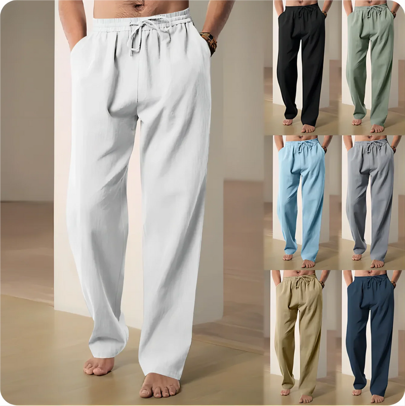 Men's Beach Solid Color Pants Joggers Streetwear Cotton Linen Sweatpants Casual Pants Hawaiian Vacation Loose Summer Long S-4XL