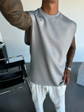 2025 Men's casual sleeveless crewneck suit, summer fashion all-match wide-leg pants trend sports street T-shirt two-piece set