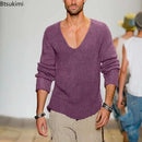 Oversized Loose Knitted Thin Sweaters for Men Fashion V-neck Long Sleeved Casual Knit Pullover Tops Men's Versatile Sweater Tops