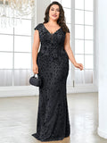 XUIBOL Plus Size  Elegant Sequin Evening Dress Long 2024 Women Mermaid Formal Deep V-neck Prom Luxury Wedding Party Dresses