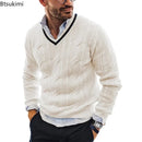 New2025 Men's Winter Knitted Sweater V-Neck Knitted Pullovers Club Party Solid Slim Warm Knitwear Sweaters  Male Streetwear Tops