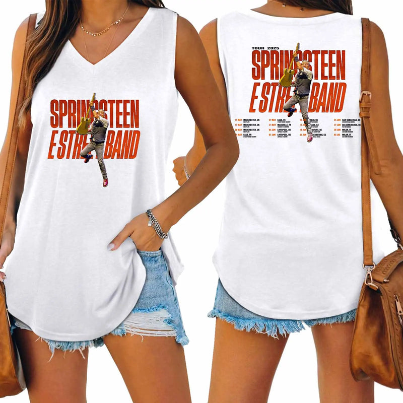 Bruce Springsteen and E Street 2025 Tour Tank V-neck Female Vest Loose Oversized Women No Sleeves Top