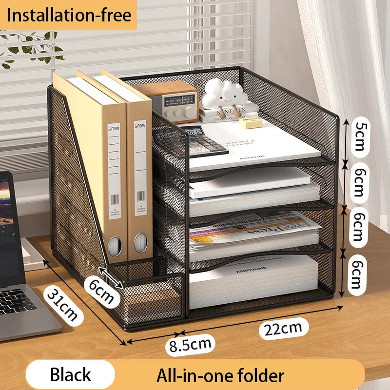 Office desktop file rack metal bookstand Multi-function integrated storage rack Office supplies folder storage box Multi-layer