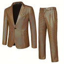 Men's Plaid Sequins Suit Wedding Ceremony Party Performance Dress Two-piece Suit