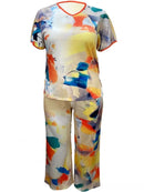 2 Piece Women Sets 2024 New Arrival Plus Size Summer Matching Sets Print Two Pieces Sets Top Pants Suits Outfits Clothing