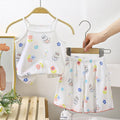 Sling+Shorts Suit Summer Girl's All Cotton Pajamas Infantil Cartoon Printed Sleeveless Home Clothes Fashion Cute Vest Two Piece