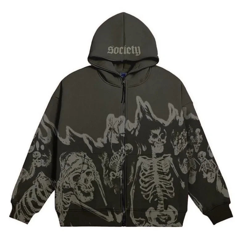 Star Letter Print Hoodies Men's Vintage Zipper Long Sleeve Loose Sweater Coat Harajuku Casual Hooded Sweatshirt Y2K Street Wear