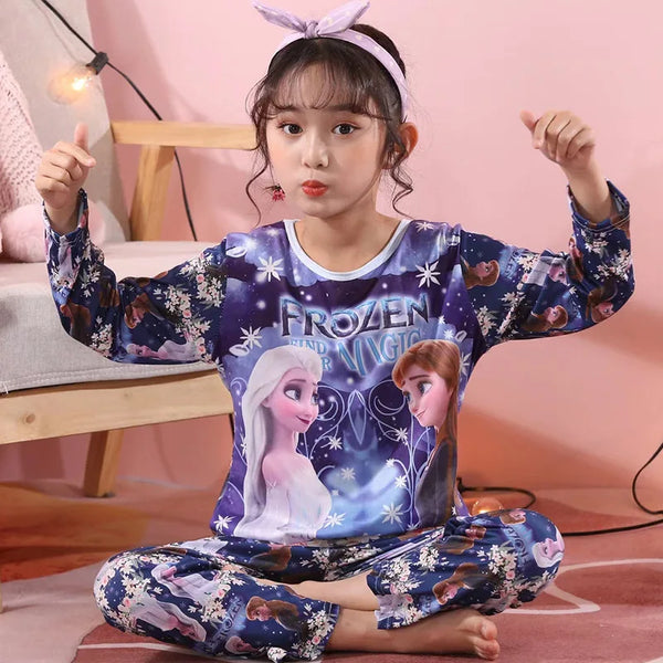 New Girls Unicorn Milk Silk Pajamas Summer Long Sleeve Children's Clothing Sleepwear Pyjamas Sets For Kids