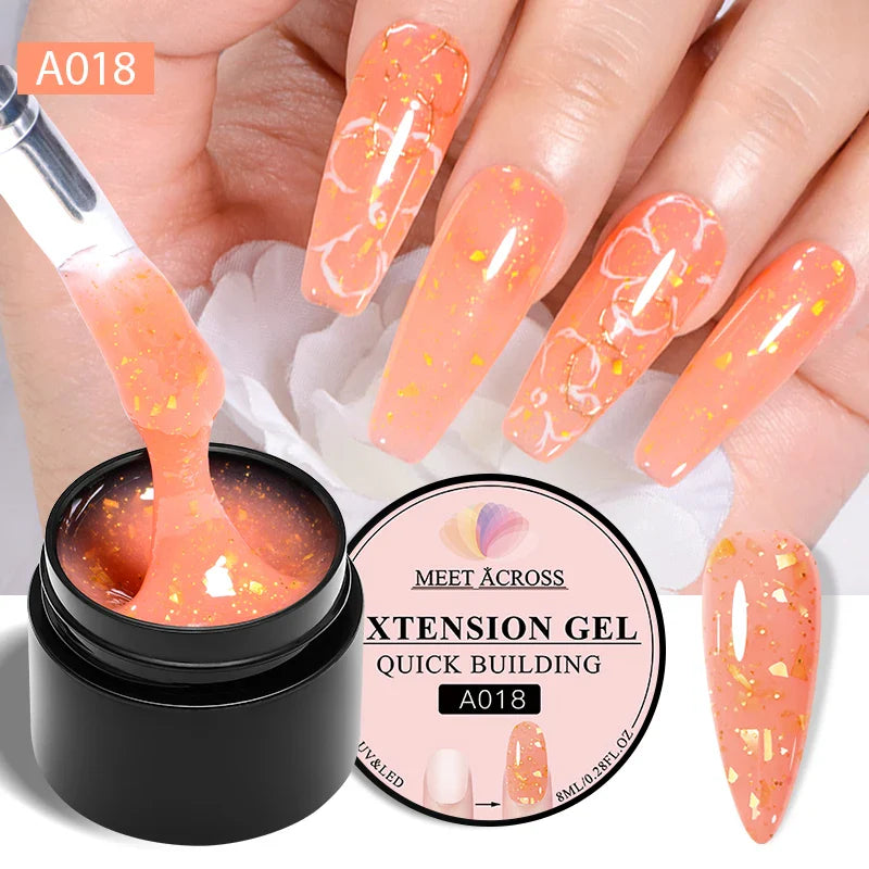 MEET ACROSS 8ml Aurora Extension Nail Gel Polish Glitter Sparkling Nail Art Semi Permanent Building Gel For Nails Manicure