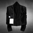 Men's Short And Niche Design Small Suit Autumn New Youth Korean Fashion Trend Cutting Layer Clear Black Ruffian Handsome Top