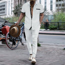 Summer new men's short-sleeved long pants suit 2025 sport and casual men's style for teenagers two-piece set