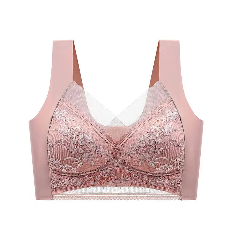Top High Quality Lace Ladies Underwear Sexy and Comfortable No Steel Rings Fixed Cups Gathered Small Large Size Bra Thin Section