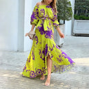 2023 Amazon Women's Fashion Dress Flower Printed Half Sleeve Summer Cross-Border OS050 Style Clothing For Ladies