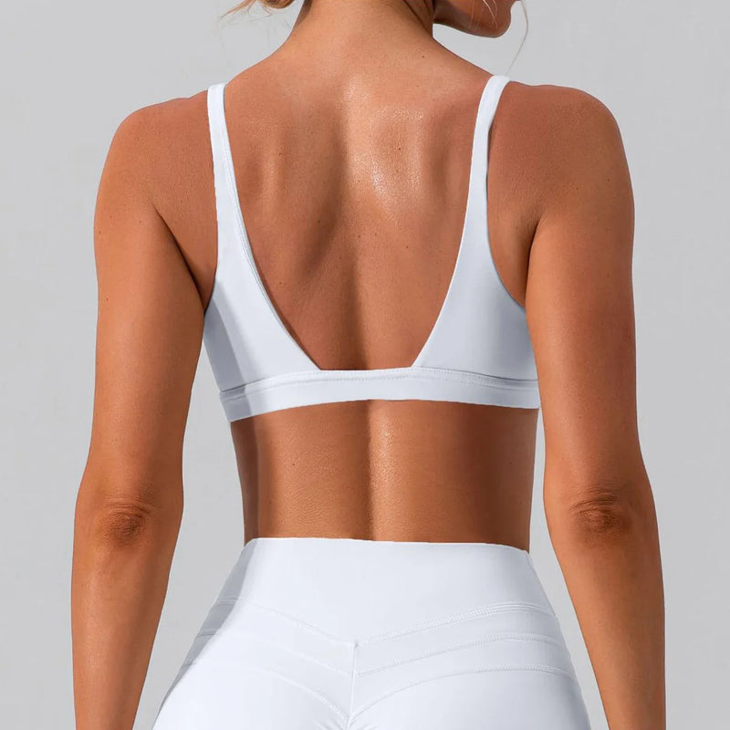 Women Soft Slimming Shockproof Quick Dry Supportive V Neck Running Bra Gym Sports Running Fitness Yoga Bra