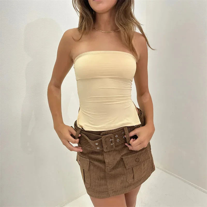 Xingqing Tube Tops Women y2k Clothing Solid Color Off Shoulder Strapless Sleeveless Bandeau 2000s Fairycore Clothes Streetwear