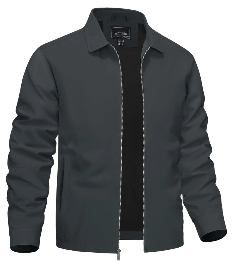 TACVASEN Lightweight Work Jackets Mens Classic Tunic Style Zipper Pockets Bomber Jackets Full Zip Spring Fall Jacket Outwear