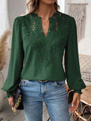 2024 Autumn Women's Clothing New Sexy V-neck Fashionable Lace Patchwork Solid Color Shirt Long Sleeved Shirt Women's Clothing