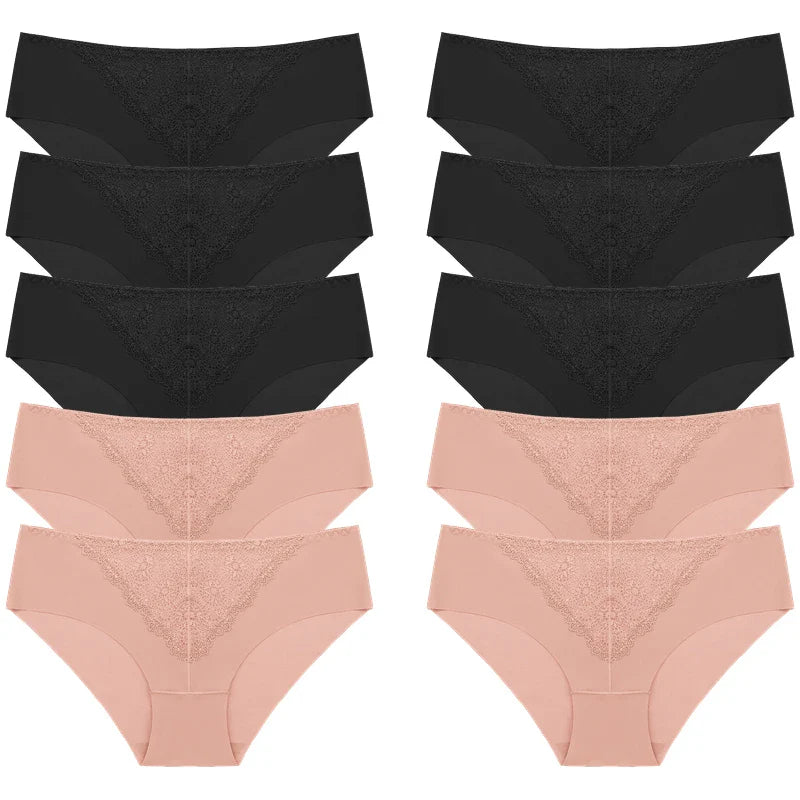 BZEL 10PCS/Set Women's Panties Exquisite Sweet Lace Underwear Sexy Lingerie Silk Satin Briefs Woman Comfort Breathable Underpant