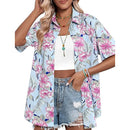 New Women's Short Sleeve T-shirts Fashionable 3d Floral Printed Casual Hawaii Style Basic Tops Lapel Short Sleeve Shirt Summer
