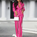 Plus Size 5XL VONDA Women Pants Sets 2024 Matching Sets Vintage Striped Shirt Trouser Casual Two-Piece Sets Office Lady Suits