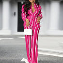 Plus Size 5XL VONDA Women Pants Sets 2024 Matching Sets Vintage Striped Shirt Trouser Casual Two-Piece Sets Office Lady Suits