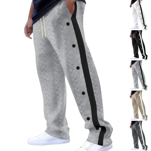 2024Spring and Autumn New Men's Trousers Texture Jacquard Single-Breasted Side Stripe Loose plus Size Casual Pants Sweatpants