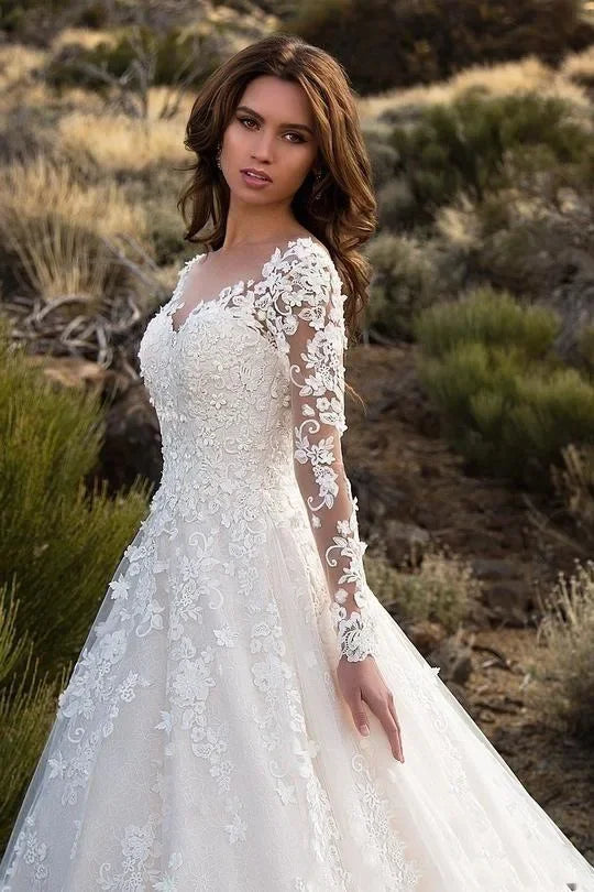 European American Style Women's White Dress Lace Embroidered Evening Dress 3/4 Sleeves Off-shoulder Bridal Gown Long