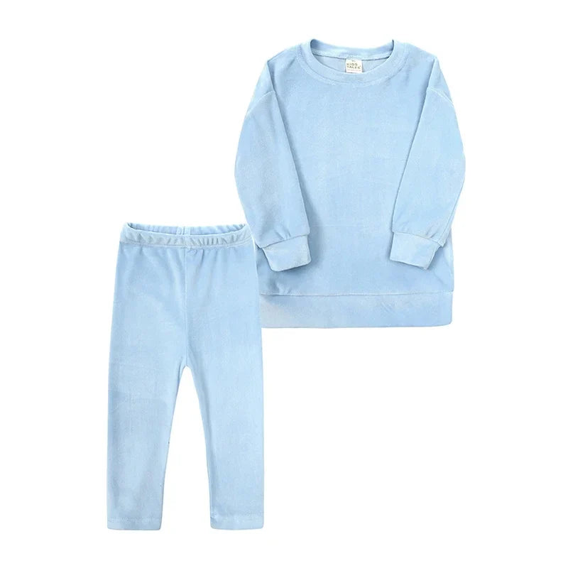 1-7Y Kids Baby Girls Fashion Velvet Outfits Toddler Pullover Top + Leggings Pants Clothes Winter 2Pcs Children Tracksuit Sets