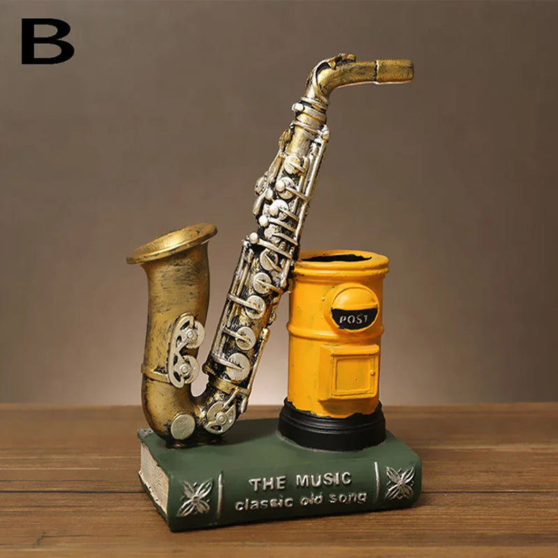 New saxophone resin handicraft pen holder ornaments, Violin storage pen holder,Office and home decoration pen holder， Pen holder