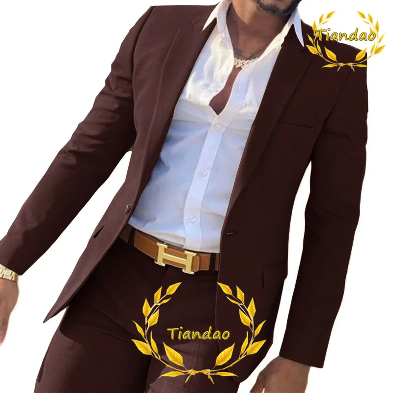 Suit for Men2-Piece Business Jacket Pants Khaki Wedding Best Man Tuxedo Slim Fit Formal Blazer Set Custom