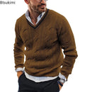 New2025 Men's Winter Knitted Sweater V-Neck Knitted Pullovers Club Party Solid Slim Warm Knitwear Sweaters  Male Streetwear Tops