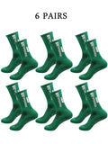 6 pairs of football socks, men's and women's mid length anti slip training socks, thickened professional sports socks