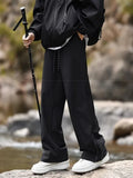New Side Zipper Baggy Sweatpants For Men Autumn High Street Outdoor Straight Trousers Techwear Casual Drawstring Hiking Pants