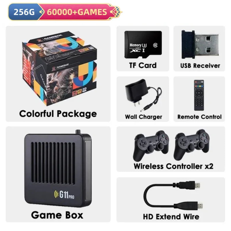 G11 Pro Game Box Video Game Console 256G Built in 60000+ Retro Games 2.4G Wireless Gamepad 4pcs 4K HD TV Game Stick For PS1/GBA