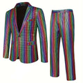 Men's Plaid Sequins Suit Wedding Ceremony Party Performance Dress Two-piece Suit