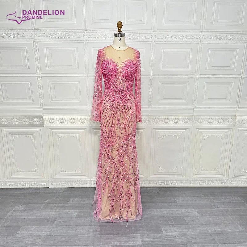 Elegant Long Sleeve Evening Dress for Women 2025 O-Neck Mermaid Wedding Party Luxury Beaded  Formal