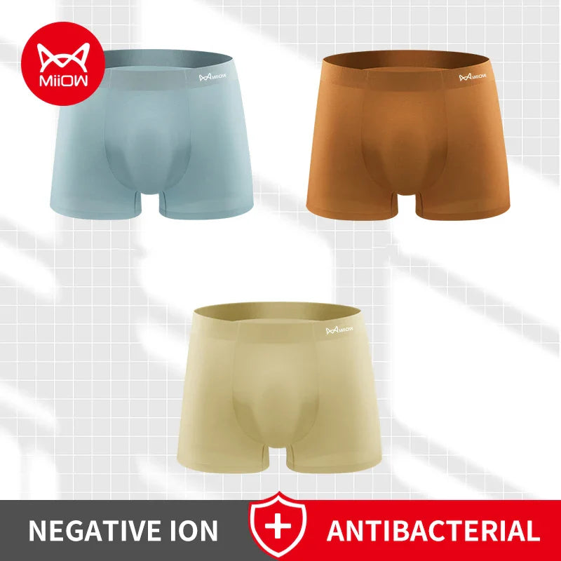 MiiOW 3Pcs Big Pouch Sexy Men Underwear Ultra Thin Seamless Ice Silk Men's Panties Antibacterial Breathable Man Boxer Underpants